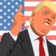 President Donal Trump cartoon photo with US flag as background | Impeachment Trial Closed: Senate Votes Acquits Trump | Featured