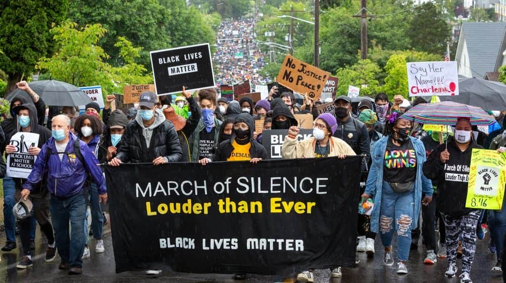 Black Lives Matter leaders at the head of the March of Silence | Thousands March in Seattle -- in Silence -- to Show Support of Black Lives | Featured