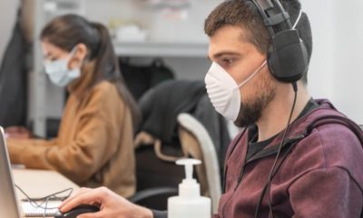 Business Workers Working from Home Wearing Protective Mask | Report Shows That Almost Quarter of Workforce Is at Higher Risk of Severe COVID-19 Illness | Featured