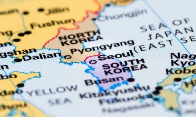 Close Up of a World Map with the Border Between North and South Korea in Focus | Tensions Currently Soaring in Asia | Featured