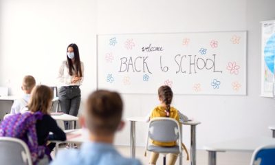 Teacher with Face Mask Welcoming Children Back at School After Lockdown | President Donald J. Trump Is Supporting the Safe Reopening of America's Schools | Featured