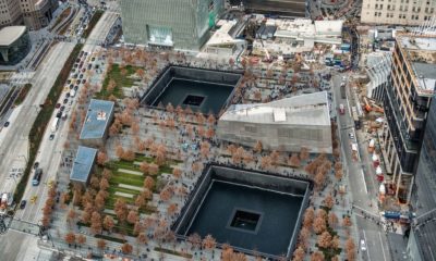 Aerial View of 9/11 Memorial Park in Manhattan New York City | Annual Light Installation Honoring 9/11 Victims Is Cancelled Due to the Coronavirus | Featured