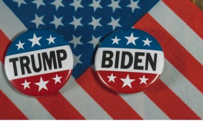 Red White and Blue Donald Trump and Joe Biden Presidential Campaign Buttons | Showtime: Trump and Biden Set to Debate Tonight | Featured