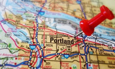 Closeup of a Portland Oregon Map with Tack | Demonstrators Target Democratic Campaign Office in Portland; Shatter Windows and Spray-Paint “F*** Biden” | Featured