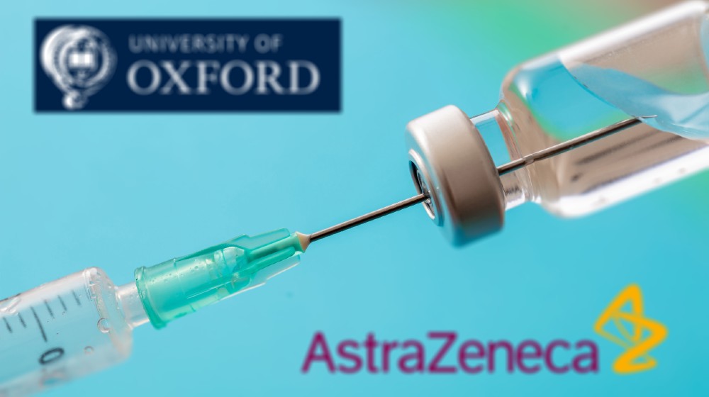 AstraZeneca Oxford vaccine logo on blue background. Covid19 vaccine vial and syringe-AstraZeneca Oxford’s COVID-19 Vaccine-ss-featured