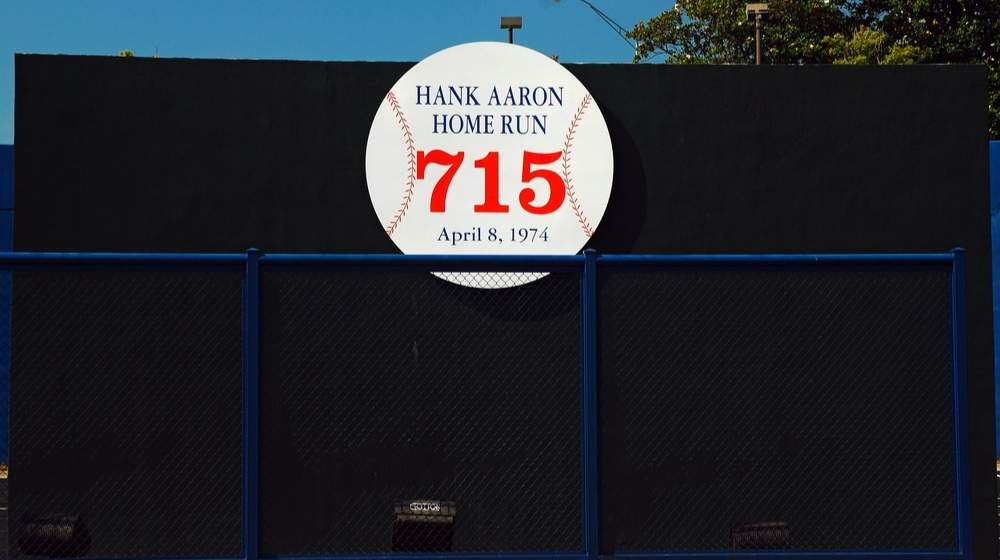 A marker at Atlanta Fulton County Stadium for Aaron's record breaking home run-Baseball Hall of Famer Hank Aaron Dies at 86-ss-Featured