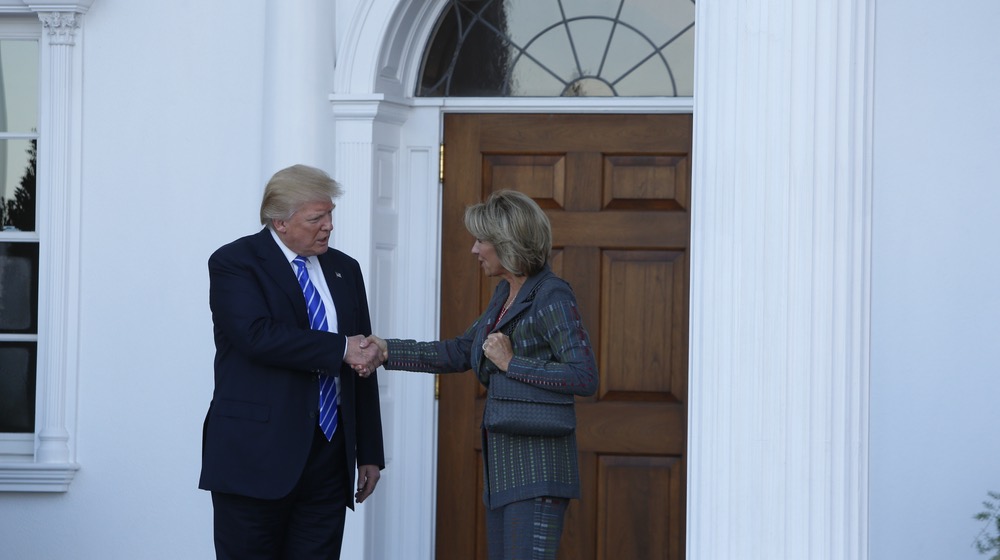 BEDMINSTER, NEW JERSEY - 19 NOVEMBER 2016- President-elect Donald Trump & Vice President-elect Mike Pence met with potential cabinet members at Trump International. Betsy DeVos | Cabinet officials quit