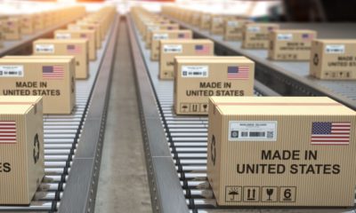Cardboard boxes with text made in USA and american flag-SS-Buy American