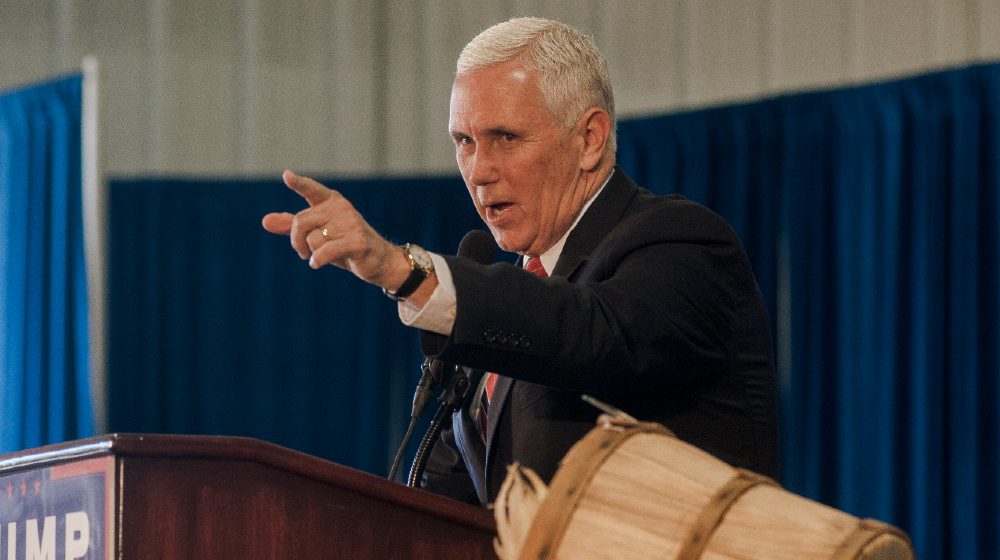 Governor Mike Pence the Republican Vice Presidential candiate addresses a rally of about 400 supporters-Pence Said No-ss-featured