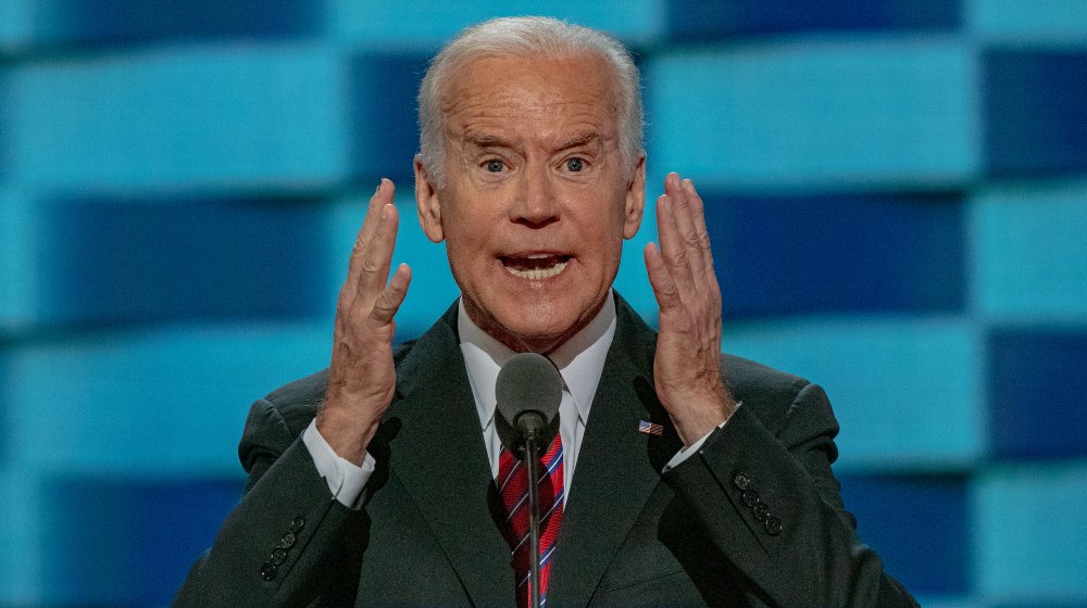 Philadelphia, Pennsylvania, USA, July 27, 2016 Vice President Joseph Biden delivers his speech from at the podium at the Democratic National Nominating Convention-Biden Removed His Mask-ss-featured