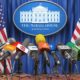 Microphones set up for White House presscon-Be Ready- Press Secretary Tells Americans Expect Executive Orders on Guns -ss-featured