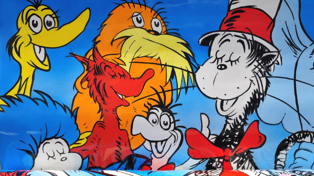 Dr. Seuss | One of fifty unique temporary BookBench sculptures by local artists celebrate London's literary heritage with famous-Dr. Seuss-ss-featured