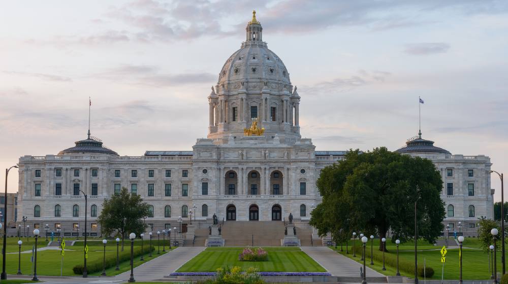 Facade of Minnesota Capitol Building with colorful cloudy sky-House Democrats-ss-featured