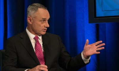 Rob Manfred, Commissioner of Major League Baseball, is interviewed by legendary journalist Marvin Kalb at the National Press Club-MLB Commissioner-ss-featured