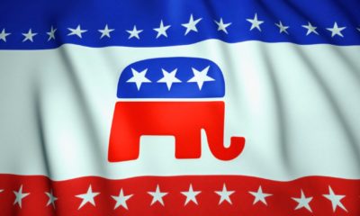 waving flag, us republican party elephant emblem, background | Top US Republicans embrace Trump in 2022 Senate elections | Featured