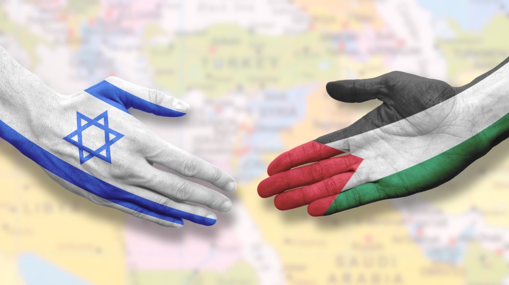 Israel Palestine Flag handshake Symbolizing Peace-Ceasefire-SS-Featured