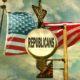 aged and worn vintage photo of republicans sign with american flag | GOP Shoots Down Electoral Reform Bill Even As Dems Unite | featured