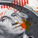G. Washington on a 1 dollar bill combined with Corona Covid-19 newspaper headlines and a red declining stock market trendline | 6 Unknowns, Which Are Relevant To Our Economy | featured