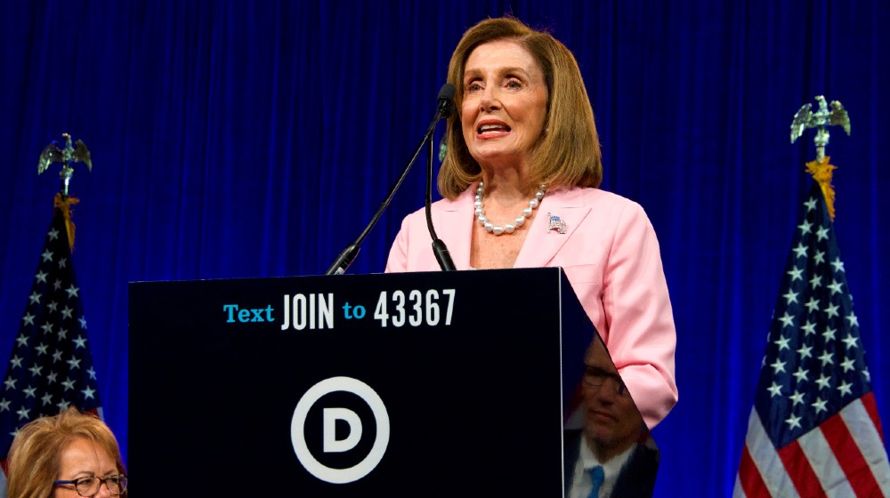 Speaker of the House, Nancy Pelosi, speaking at the Democratic National Convention | GOP Lawmakers Sue Pelosi For Mask-Related Fines | featured