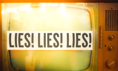 lies of tv propaganda mainstream media disinformation old television label vintage fake news | Trump Continues Offensive Against Lamestream Media | featured