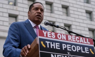 Republican gubernatorial candidate Larry Elder in a news conference with crime victims and law enforcement | Actors Say No To California Recall, Attack GOP Candidate | featured