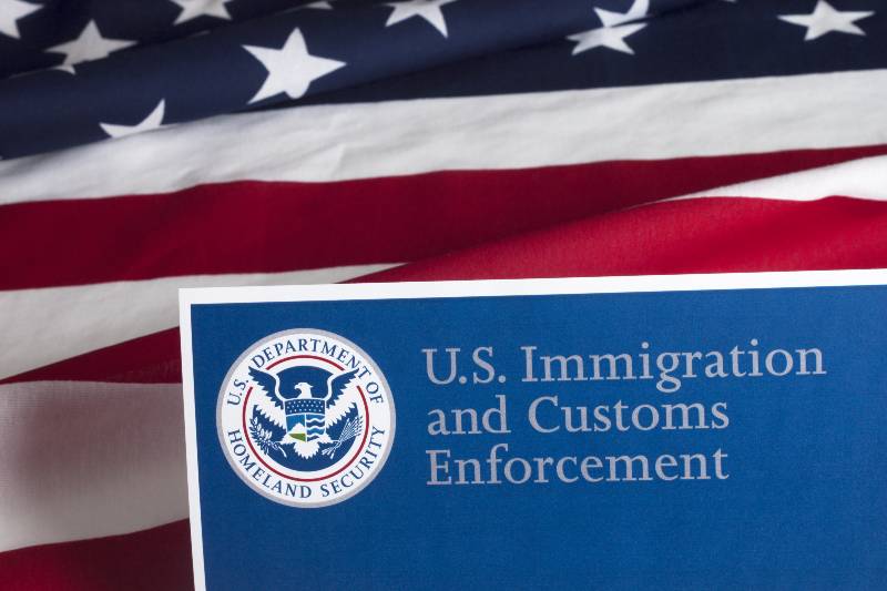 US Customs and Border Enforcement and USA flag-Immigration Activist