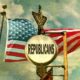 aged and worn vintage photo of republicans sign with american flag Senate Republicans Block Bill Suspending Debt Limit | featured