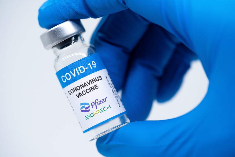 Covid-19 vaccine with Pfizer BioNTech logo-Emergency Use Authorization