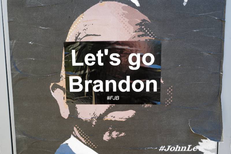 An insulting right wing Let's Go Brandon sticker mocking President Biden-Troll Joe Biden