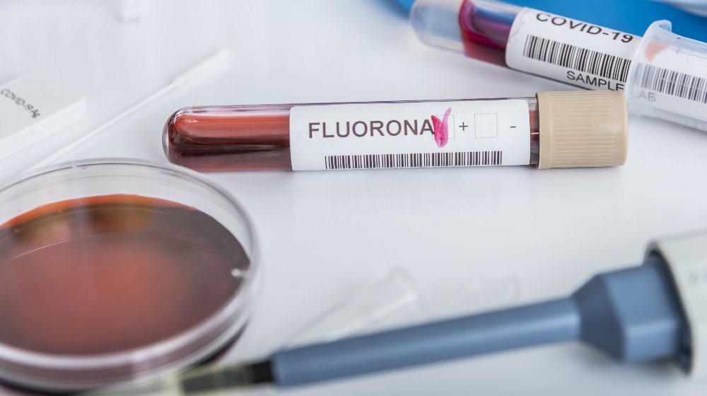 Blood samples of new variant OMICRON plus flu FLUORONA | Flurona Variant: Double Infection Combination of Flu and Covid-19 | featured