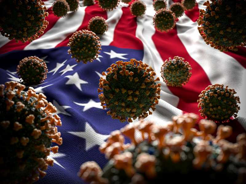 COVID-19 Coronavirus Molecules on US Flag - Health Crisis | COVID Cases