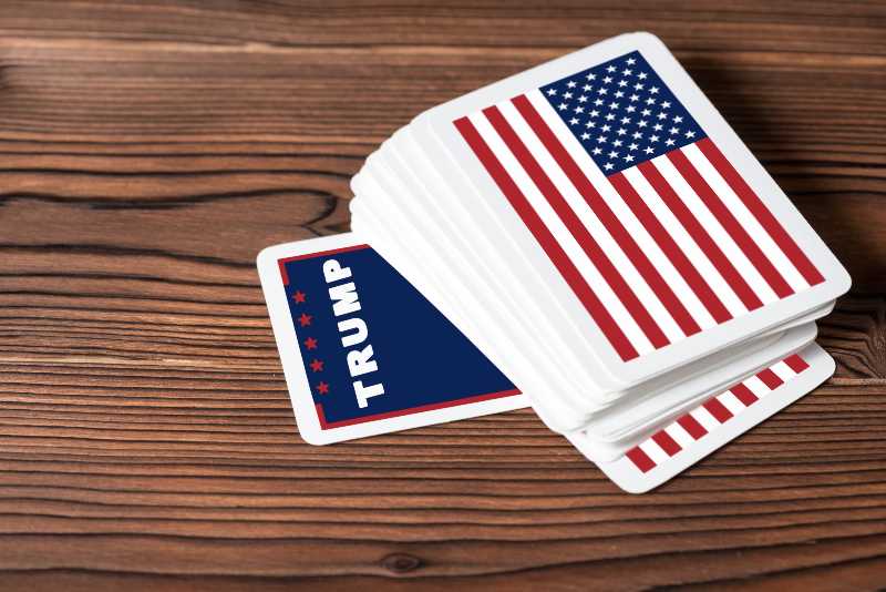collage concept Trump winning the US presidential election with card game | Polls Show Donald Trump Continues To Remain Popular With Voters  
