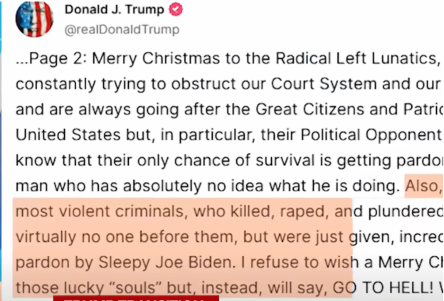 Trump’s Christmas Message to Biden’s Commuted Death Row Inmates: “Go to Hell!”