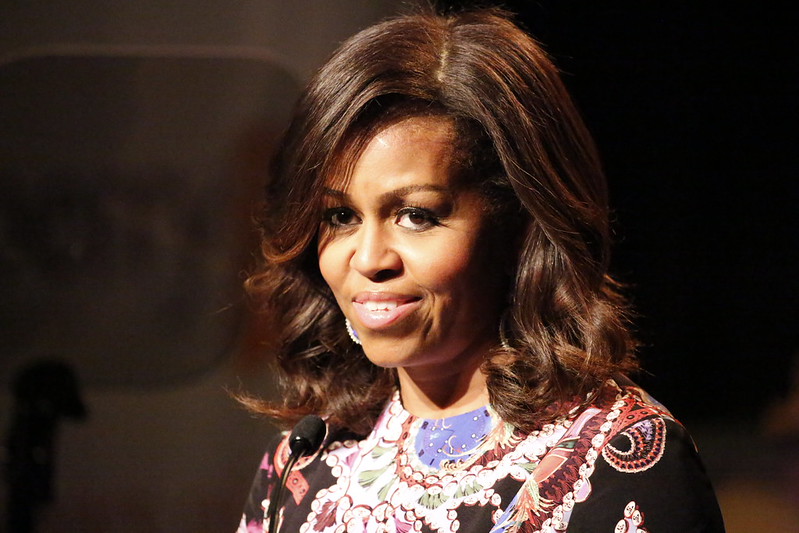 US First Lady, Michelle Obama, speaking at Mulberry School for Girls, London