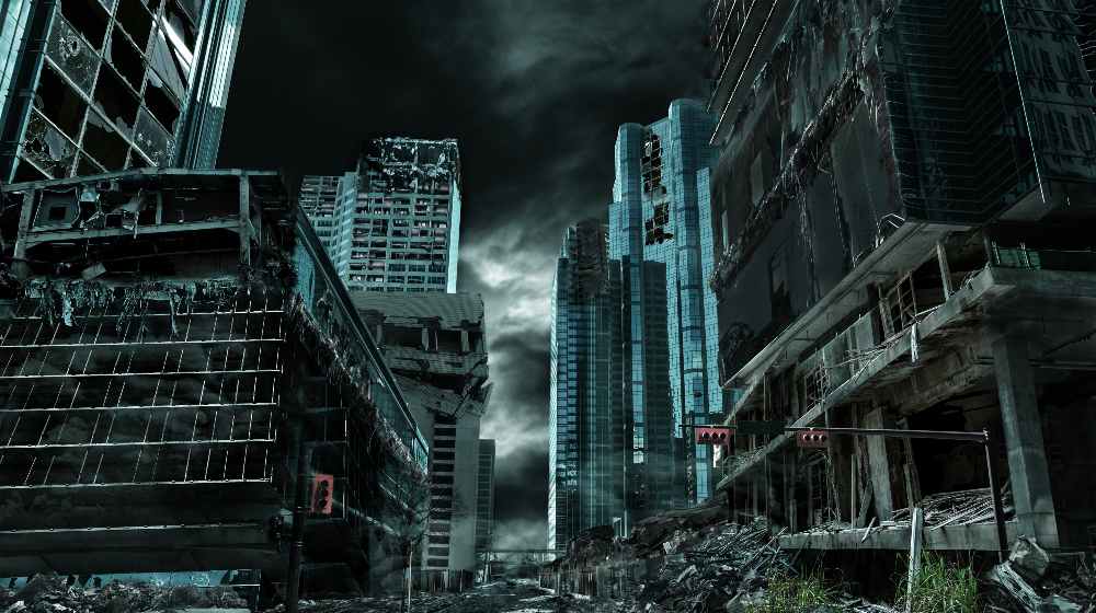 Detailed destruction of fictitious city with debris and collapsing structures | Will Society Collapse in 2040? Society Collapse 2040 - The Reality of Our Societal Decline | featured