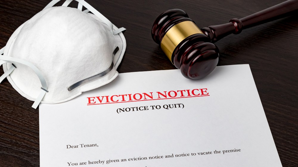 Eviction notice document with gavel and N95 face mask-Eviction Moratorium-SS-Featured