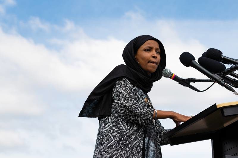 Freshman Minnesota Rep. Ilhan Omar addresses the crowd-Lauren Boebert
