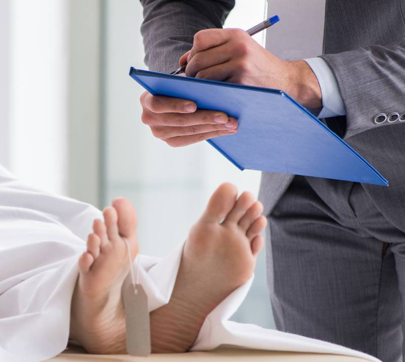 Police coroner examining dead body corpse in morgue-Gabby Petito