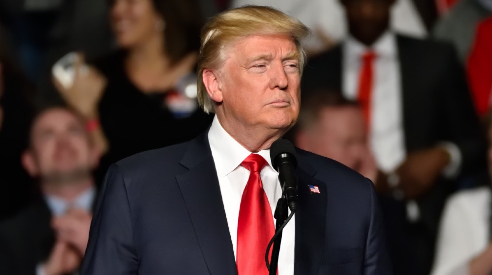 President-Elect Donald Trump makes a proud gesture during his speech at a Thank You Tour rally | Trumps Kraken attorney accused of running fraudulent charity | featured