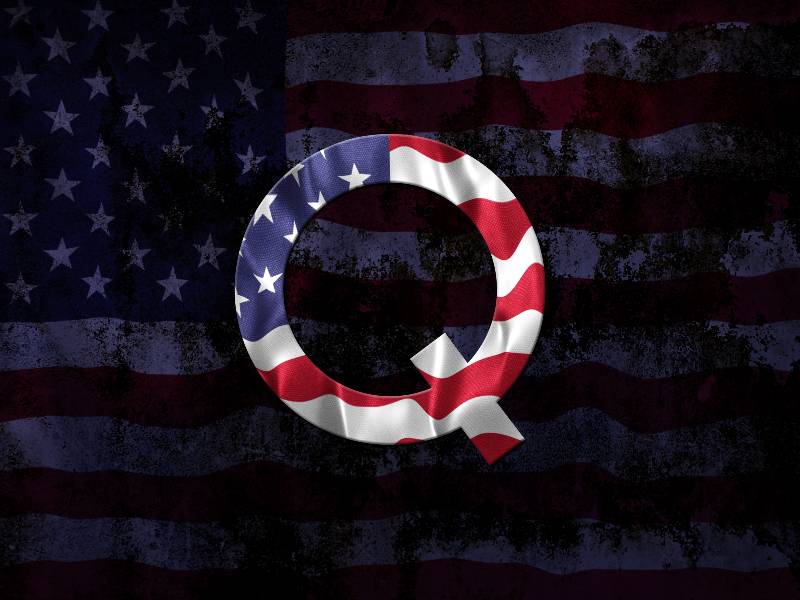 Qanon initial agaisnt a faded blue grunge flag background-QAnon Followers