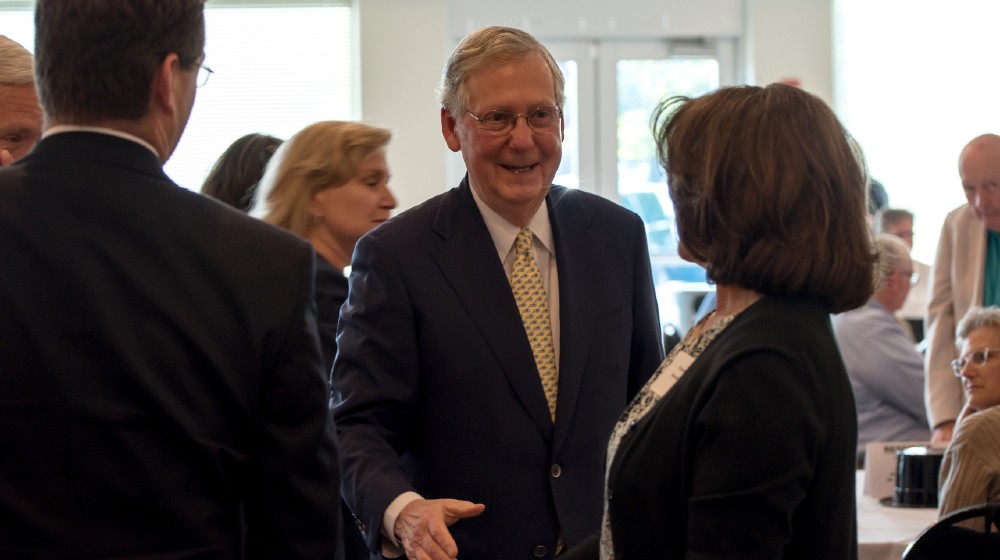Republican Senator Mitch McConnell greets people at fundraiser in Elizabethtown-Mitch McConnell-ss-featured