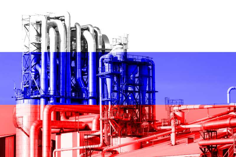 Russian oil, oil industry of the Russian flag in the double exposure | Discounted Russian Oil Available