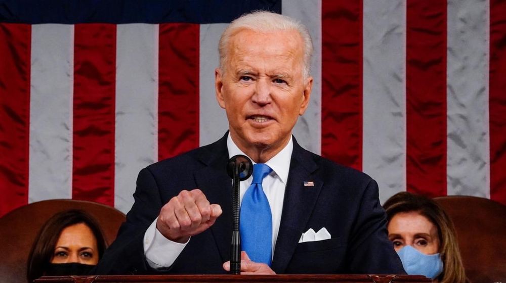This picture shows American President Joe Biden giving strength during press conference | President praises Vax-a-Million, touts latest stimulus | Featured