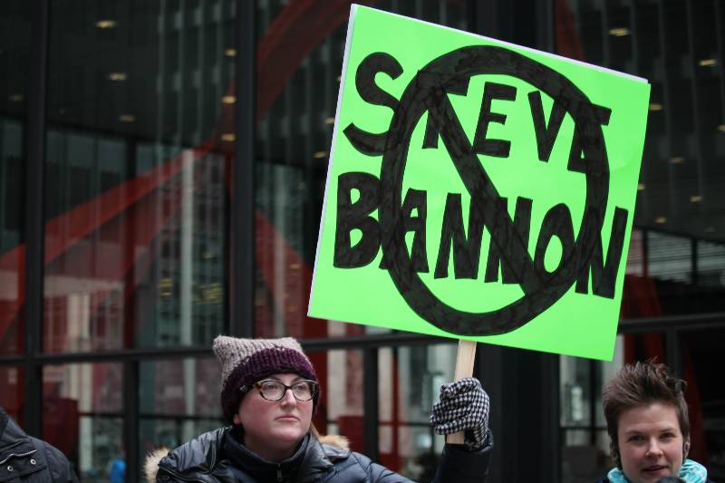 Thousands of protesters fill Chicago streets-Steve Bannon