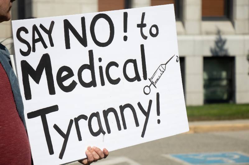 View of sign Say No to Medical Tyranny during the rally | Anti-Vax Movement Can Grow Beyond COVID Vaccines