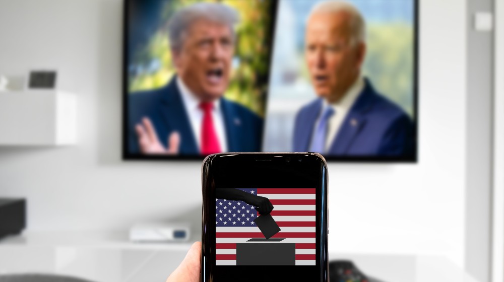 concept for usa presidential election 2020. Biden and Trump on TV in blurred background | Biden Rejects Trump’s Call For Executive Privilege | featured