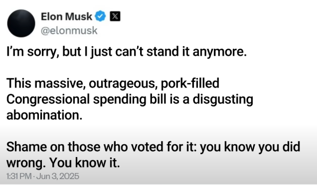 Elon Musk Takes Gloves Off and Calls Trump’s Big Beautiful Bill a ‘Disgusting Abomination’